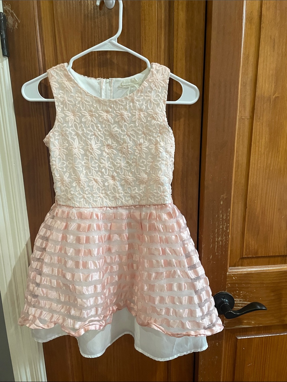 Girls Pink Floral Lace & Stripe Party Dress